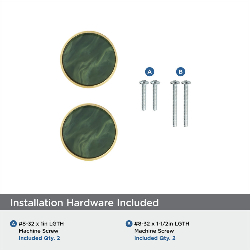 Gold and Emerald Green Round Cabinet Knob Set with Mounting Hardware