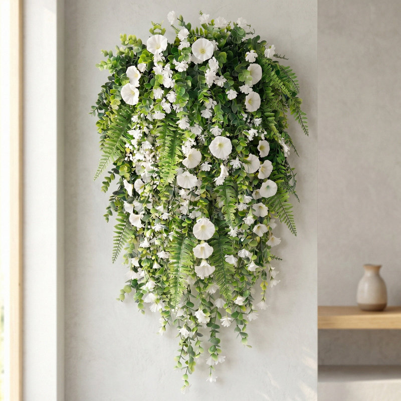 4 pièces de vignes suspendues artificielles 29,9 "avec roses blanches et verdure - décoration murale bricolage, White