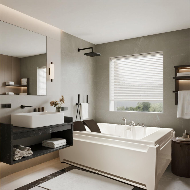 Baignoire tourbillon 73 po x 48 po pour 2 personnes, tablier en acrylique à 3 côtés, hydromassage et chromathérapie, 110 gallons, drain à gauche, certification UL / UPC