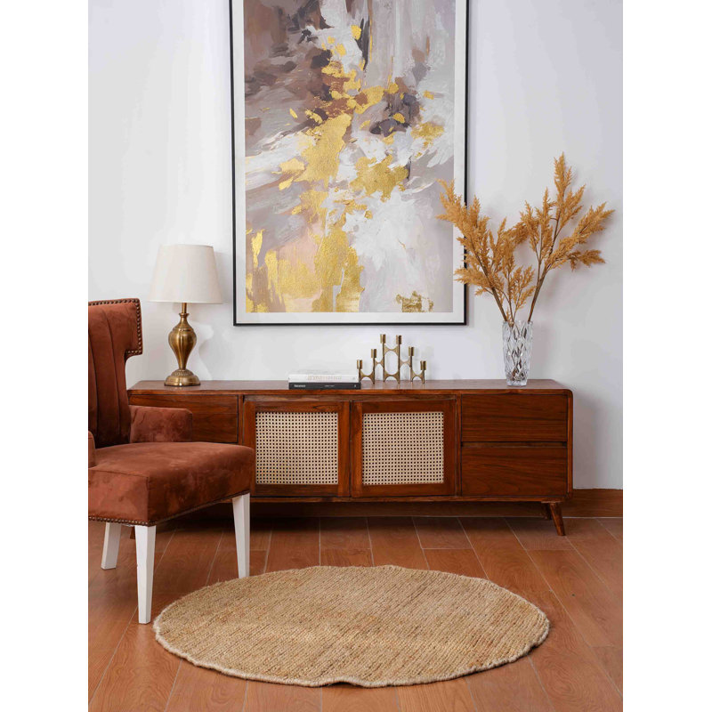 Heller Hand Knotted Sumak Jute Eco-Friendly Solid Area Rugs - Round, Camel Color, Plain Solid Design, High Pile, Natural Fiber, Outdoor Indoor Handmade Area Rugs for Living Room, Bed Room
