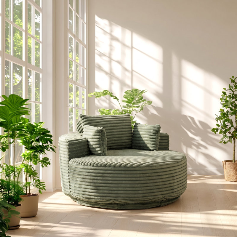 Chaise longue en velours côtelé pivotant à 360 degrés Evergreen l 55 po x P 55 po x H 34 po