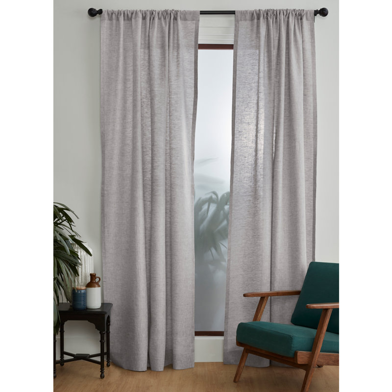 Linen Curtain with Rod Pocket, 52" W x 96" L, Oyster Grey