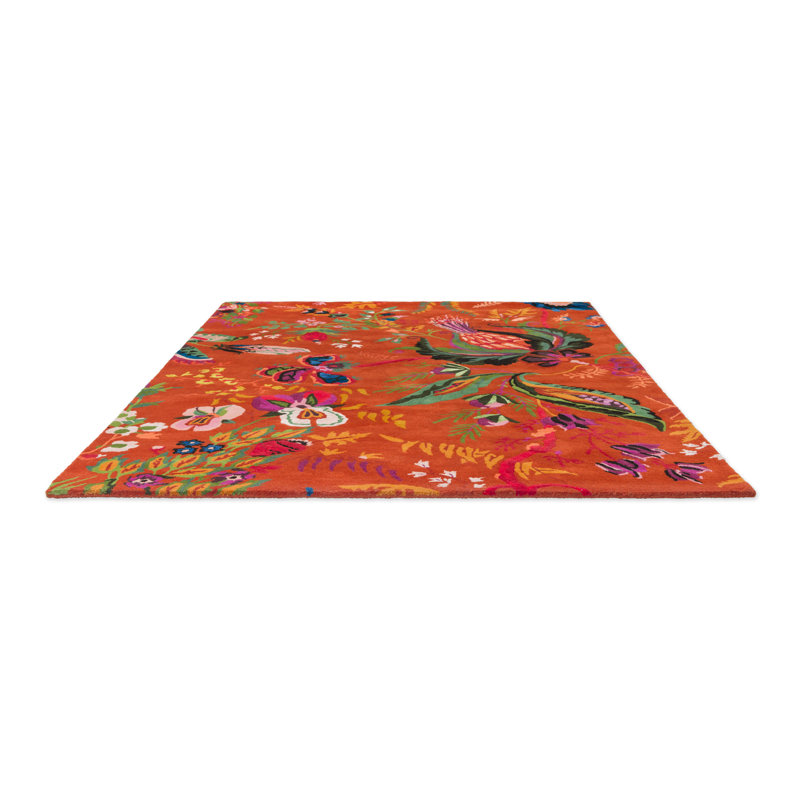 Wonderland Hand Tufted Wool/Viscose Floral Area Rug in Amber/Lapis, Rectangle 5'7" x 7'10"