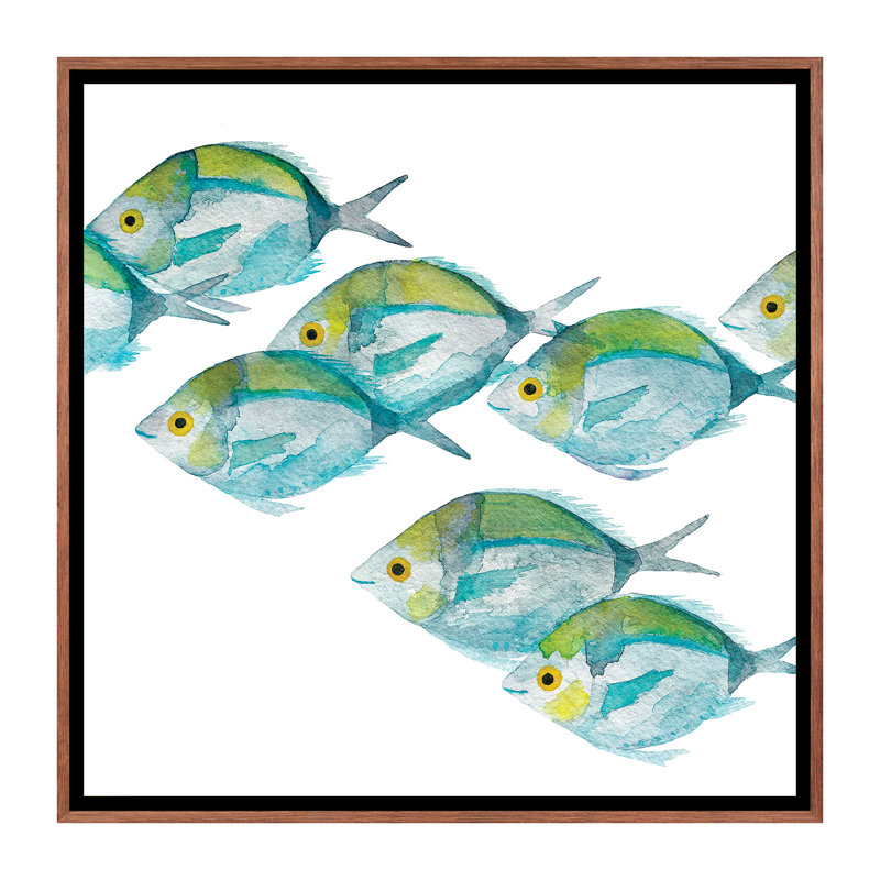 Poissons - Imprimé, Toile avec cadre brun, Pas de tapis, H 26 po x l 26 po x P 1,5 po