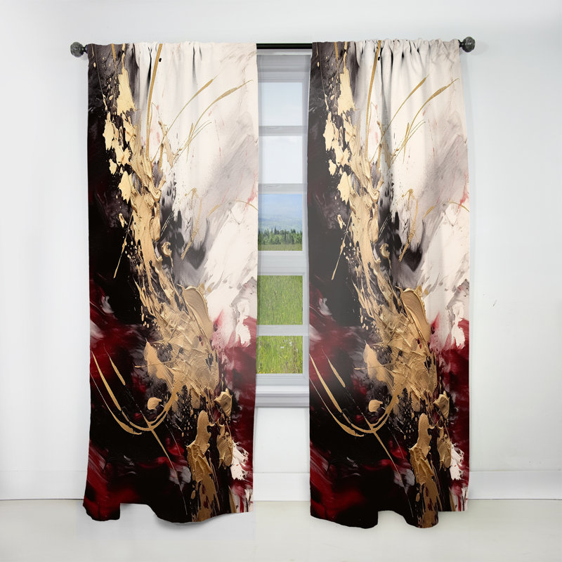 Or et rouge Flusion Fusion I - rideau en velours moderne - obscurcissant - 1 panneau, L 52 po x L 90 po