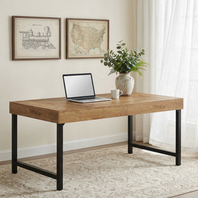 55.12'' W Manufactured Wood and Iron Executive Desk, Brown/Black