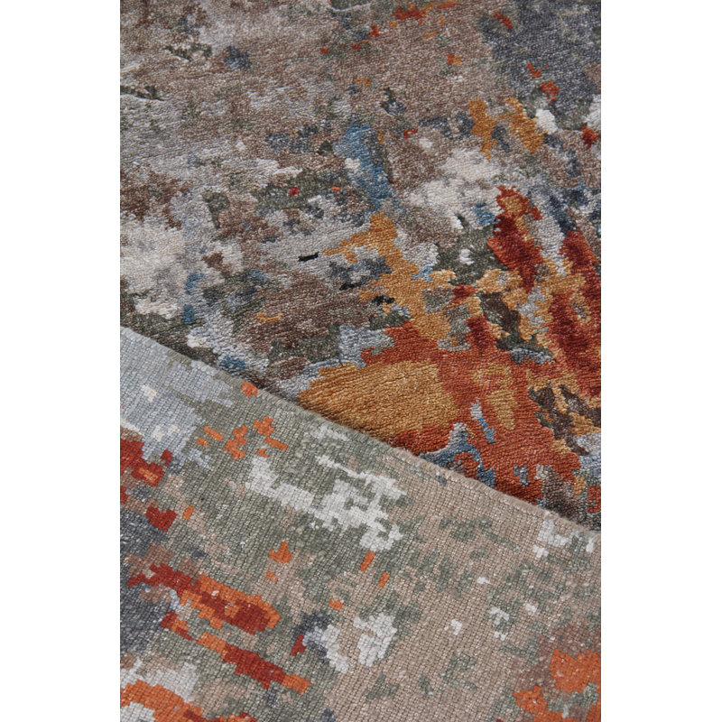 Laureno Hand Knotted Abstract Area Rug in Navy/Silver/Rust/Brown, Rectangle 12' x 15'