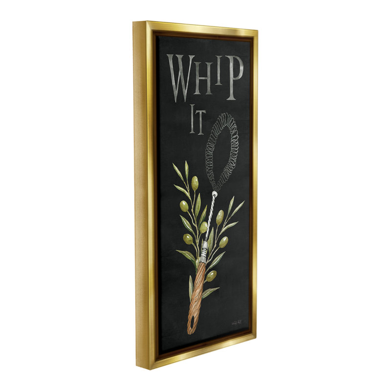 "Whip It Vintage Kitchen" par Cindy Jacobs sur toile, H 25 po x l 11 po, Cadre flottant métallique doré