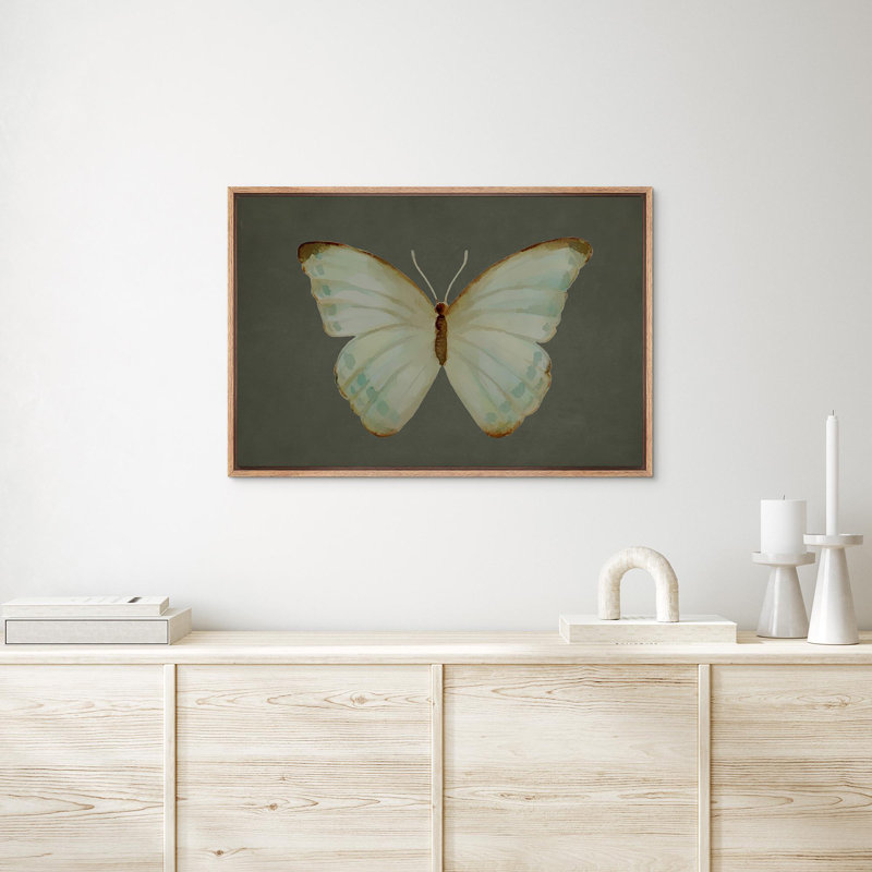 Abstrait papillon vert, reproduction d'art moderne minimaliste sur toile encadrée, Naturel, H 24 po x l 36 po