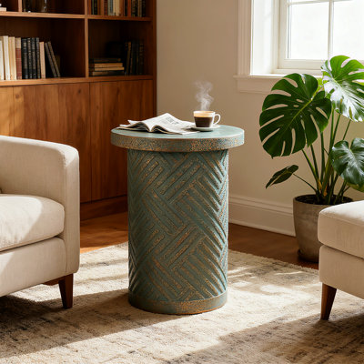 Tables de bout d'extérieur en ciment pour le patio, table d'appoint de jardin, petite table d'appoint ronde et moderne pour l'extérieur, tabouret de jardin en forme de souche d'arbre pour l'intérieur et l'extérieur