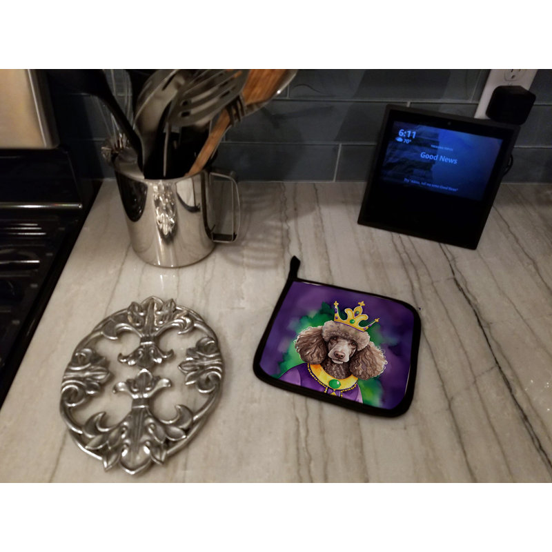 Paire de porte-casseroles chocolat et caniche King of Mardi Gras