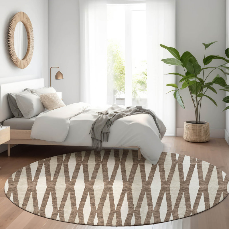 Premium Machine Washable Prisco Brown Rug, Round 8'