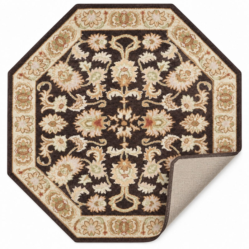 Beachampton Hand Tufted Wool Eco-Friendly Area Rugs - Octagon, Brown Beige Color, Oriental Design, High Pile Thick Handmade Anti Skid Area Rugs for Living Room, Bed Room