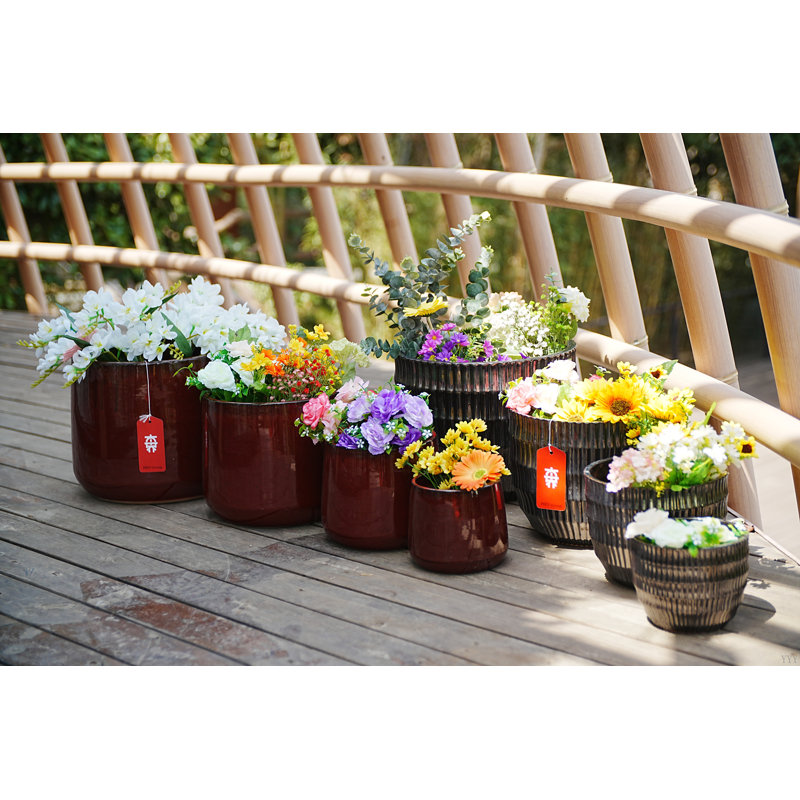 4 pots de fleurs en céramique, pot de fleurs moderne pour patio, jardin ou rebords de fenêtre, Pâte de haricots rouge