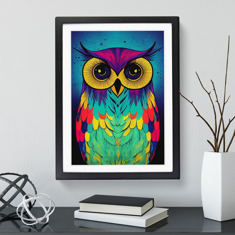 Paint Splashed Owl No.3 - Framed Print, Black, 46cm H x 34cm W x 2cm D