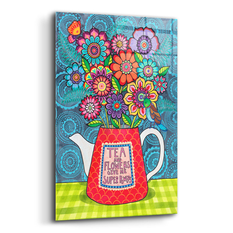«Tea And Flowers» par Hello Angel, art mural en verre acrylique, H 24 po x l 16 po