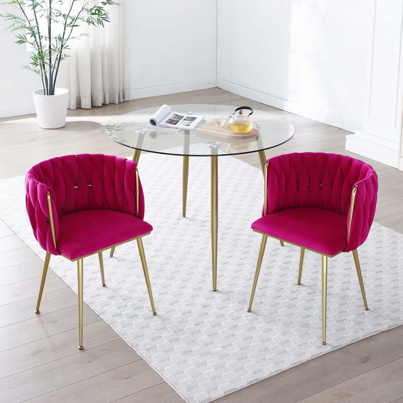 Chaise rembourrée en velours, Rose rouge