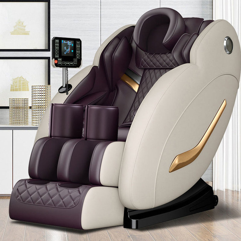 Fauteuil de massage chauffant, Polyuréthane brun, Blanc