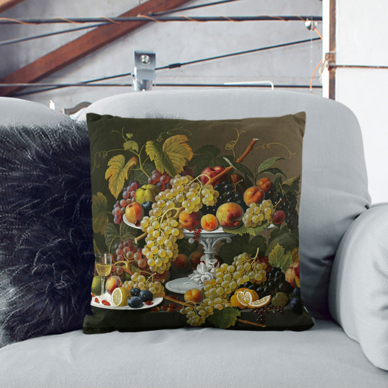 Still Life With Flowers And Fruit Vol.3 Square Throw Cushion, Black, 55cm H x 55cm W x 20cm D