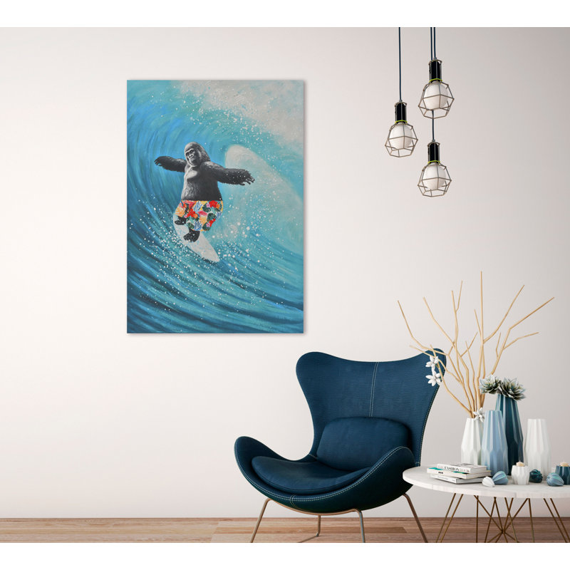 Surfing Gorilla - Wrapped Canvas Painting