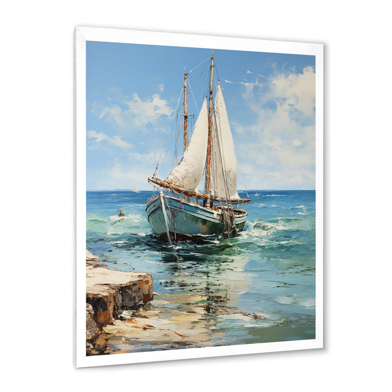 Voilier, rêve océanique - art mural fenêtres côtières, Cadre simple blanc, H 44 po x l 34 po x P 1,5 po
