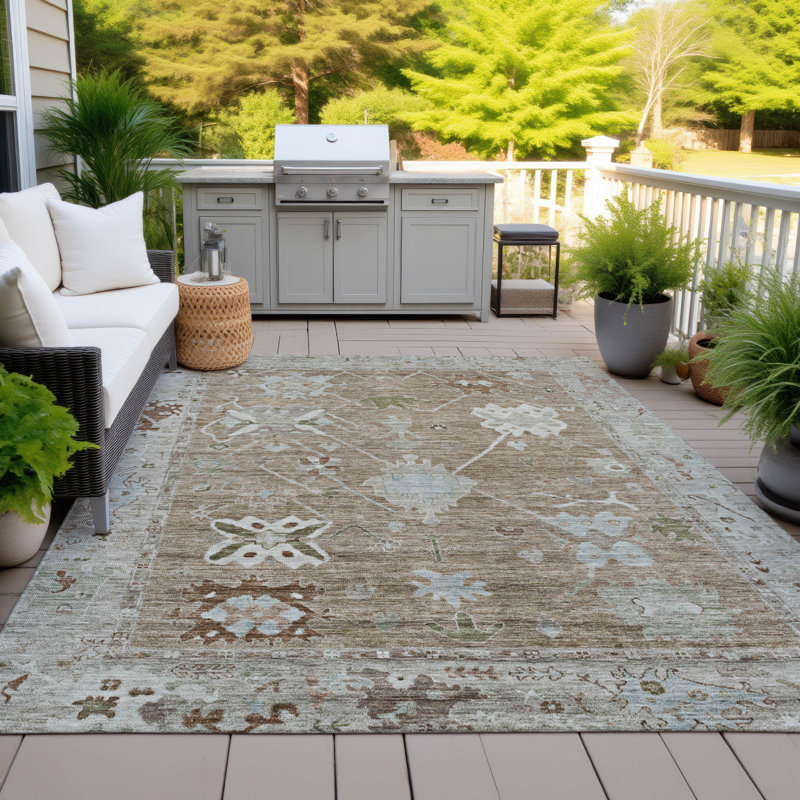 Tapis intérieur / extérieur brun lavable à la machine Xhevrie, Rectangle 10 pi x 14 pi