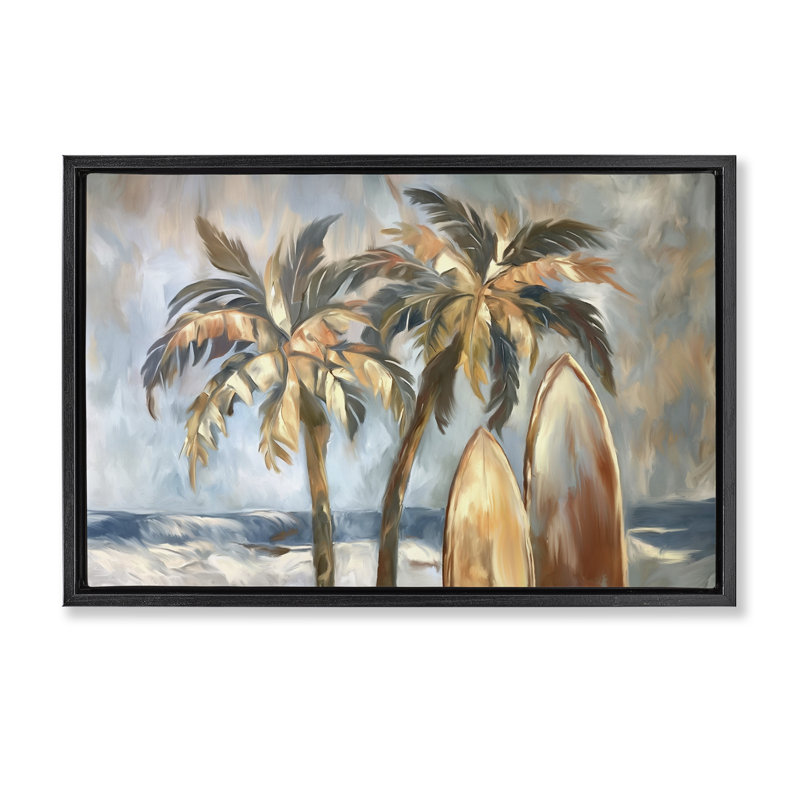 Cadre flottant Warm Tropical Surfboard, design par Ramona Murdock, Cadre flottant noir de jais, H 17 po x l 25 po