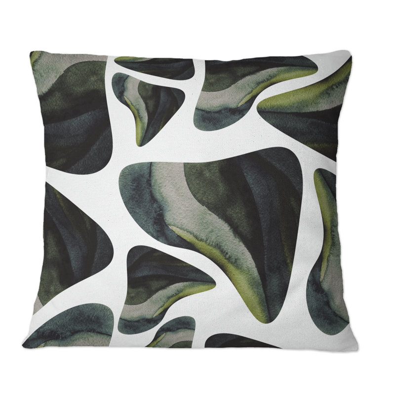 Éléments abstraits vert foncé III - coussin décoratif imprimé moderne, 18 po x 18 po
