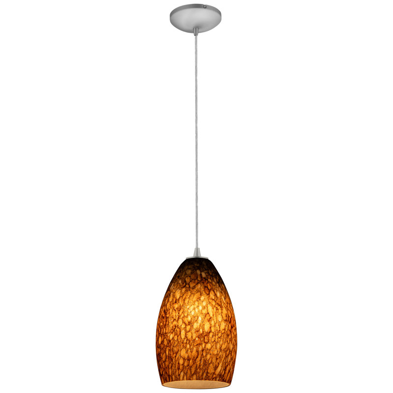 Luminaire suspendu à 1 lumière Carballo, Acier brossé, Brun pierre