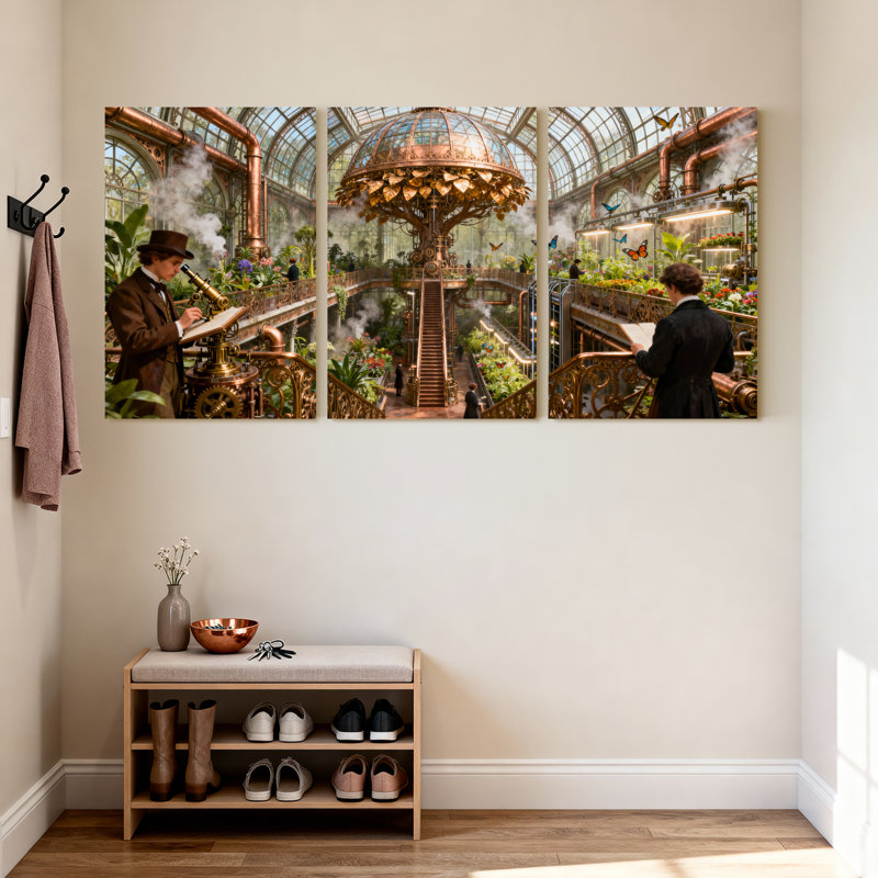 Ensemble de 3 impressions sur toile fantaisie et science-fiction Steampunk avec horloge et botanique, H 18 po x l 36 po
