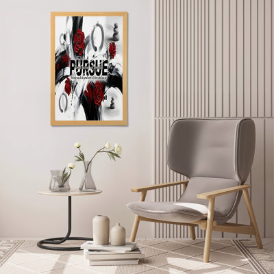 Roses rouges et art abstrait noir et blanc sur toile tendue, ensemble de 1 peinture à l'huile