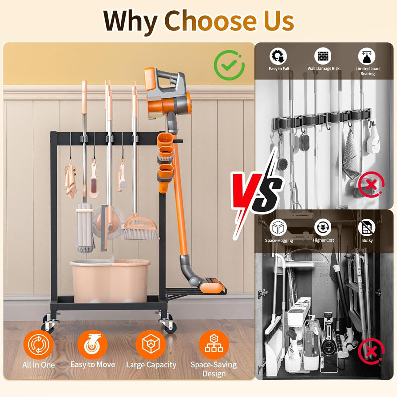 Support de balai avec fournitures de nettoyage et chariot de nettoyage avec chariot de nettoyage de 160 lb