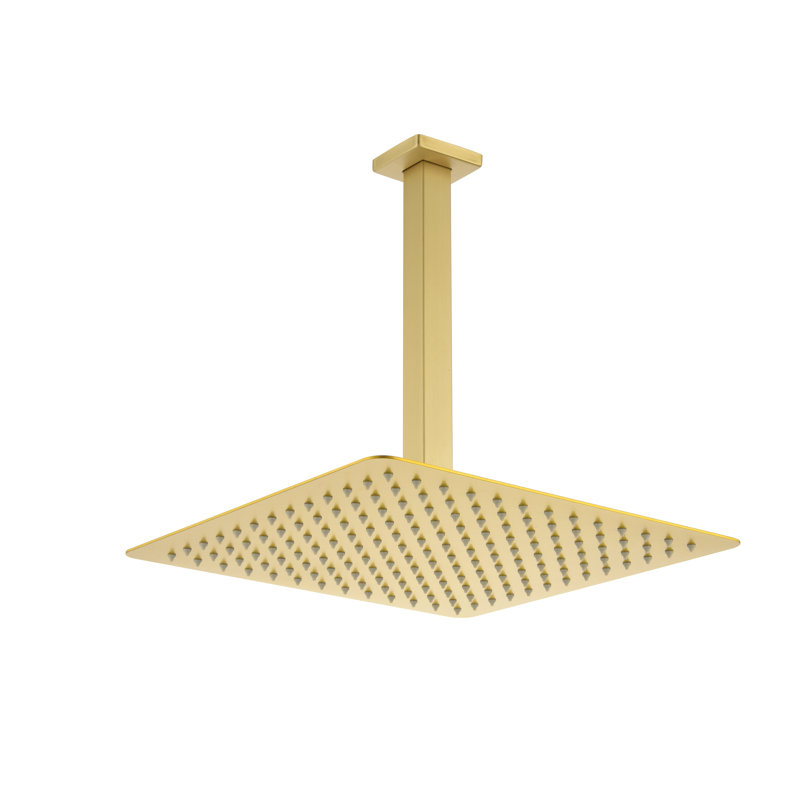 Bathroom High Showerhead - Brushed Gold Stainless Steel 12X12 In Water Saving With Self-Cleaning Trait Shower Head Rain Feature