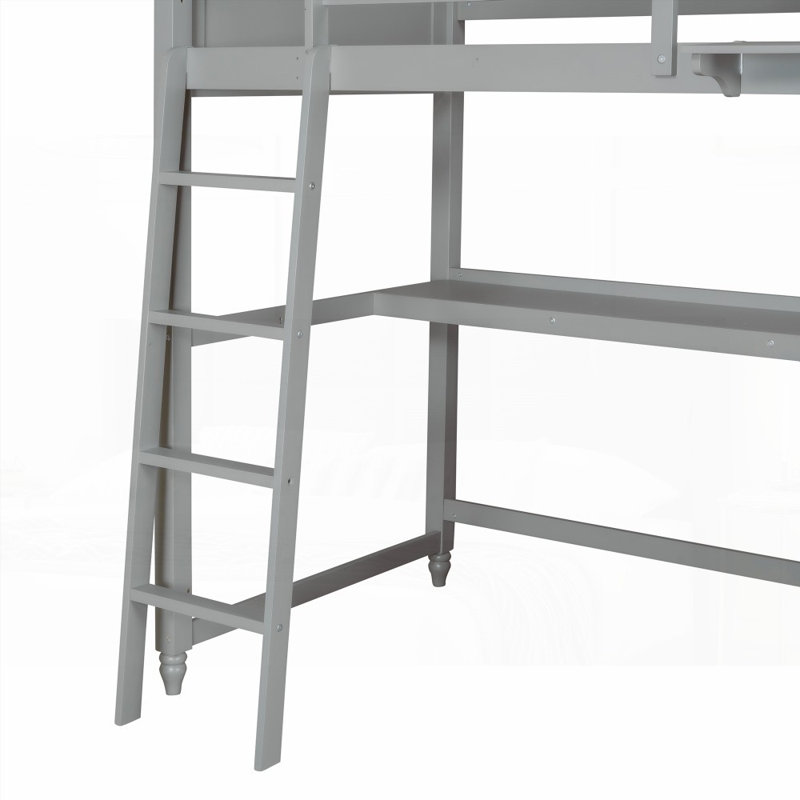 Lit mezzanine simple avec tiroirs et bureau - Spacieux Durable, gris (aucun sommier requis), Lit simple, gris