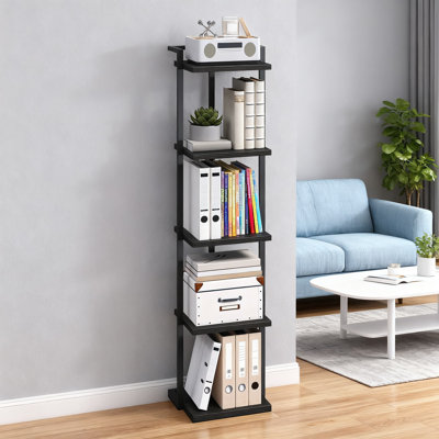 5-Tier Bookshelf For Small Spaces, Tall Narrow Bookcase With Stable Base & Anti-Tip Kits, Open Storage Display Shelf For Living Room, Office, Study
