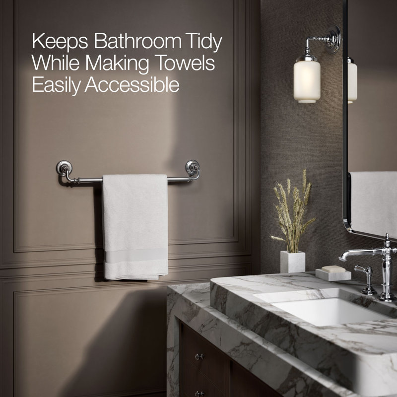 Artifacts® Wall Mounted Towel Bar, Polished Chrome, 3" H x 27" W x 3.5" D