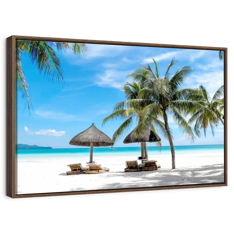 Bord de mer Boracay, 37 po x 25 po, Cadre flottant noyer
