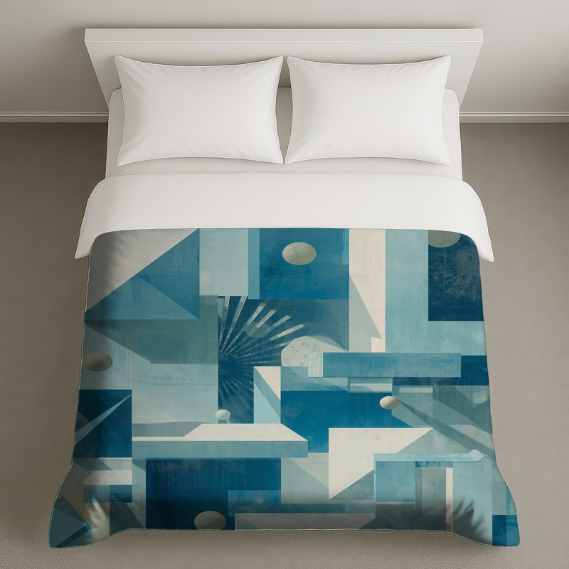 Blue Geometric Composition Duvet Covers, King