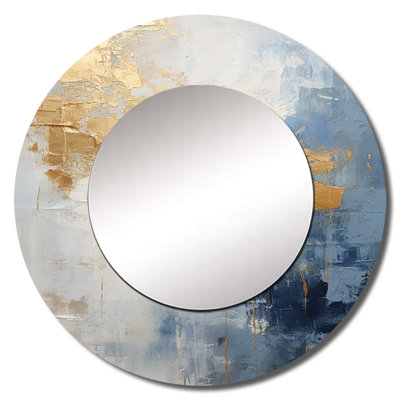 Rosezina beige and gold simple winter landscape - Winter Landscape Unique Wall Mirror Decor, Beige Large Round Mirror, Printed Metal Art