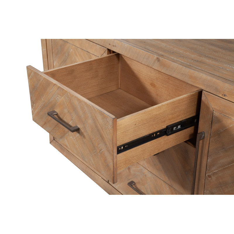 Aiden 62" Weathered Brown Pine Sideboard with Brass Hardware