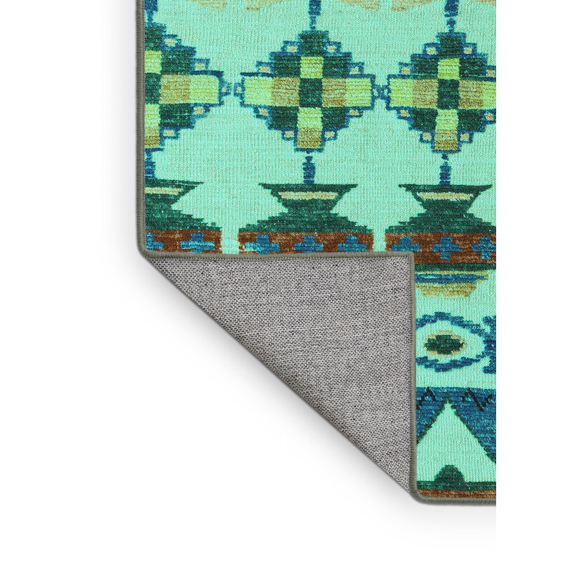 Tapis turquoise lavable à la machine Abstract 5357, Rectangle 3 pi x 5 pi