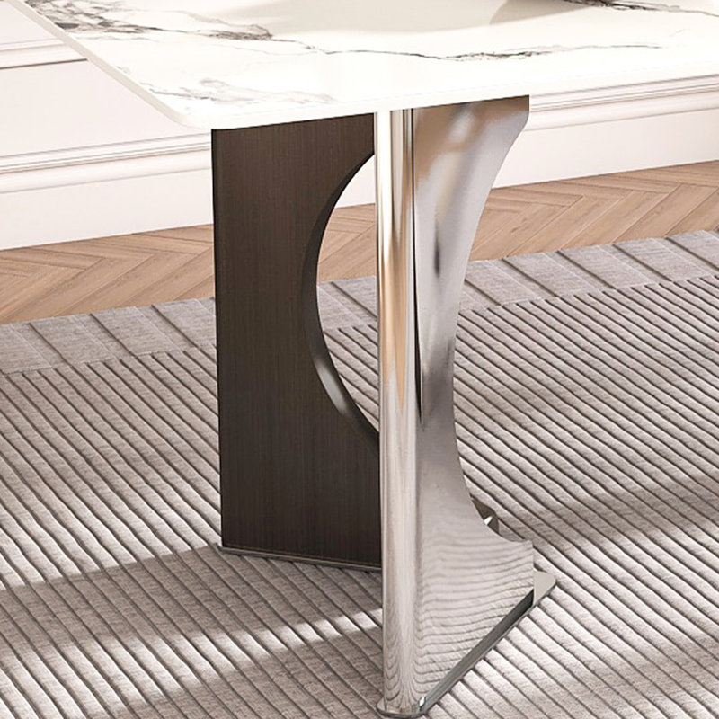Stylish 79" Marble Dining Table For 6-8, Rectangular, With Hard Stainless Steel Base Rectangular