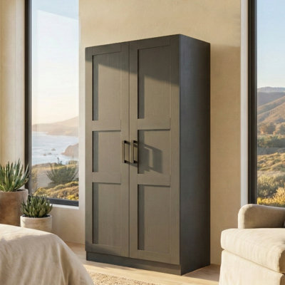Contemporary 2-door Wardrobe Closet – Stylish Storage With Shelves & Hanging Space.