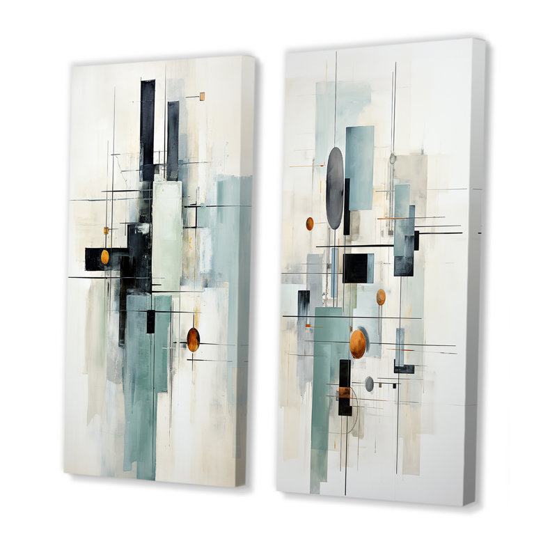 «Grey Suprematism Geometric Symphony», 2 pièces, H 32 po x l 32 po, Toile tendue