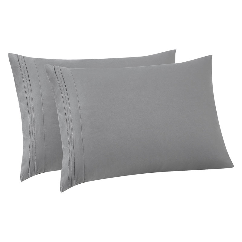 Taies d'oreiller luxueuses en microfibre brodée (paquet de 2) par Sweet Home Collection®, Gris, Taie d'oreiller très grande