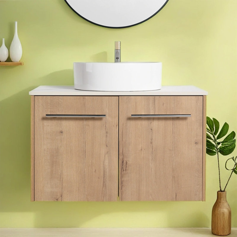 Ensemble de meuble-lavabo mural 30 po avec lavabo, meuble-lavabo flottant 30 po, ensemble de meuble-lavabo simple, meuble-lavabo moderne brun