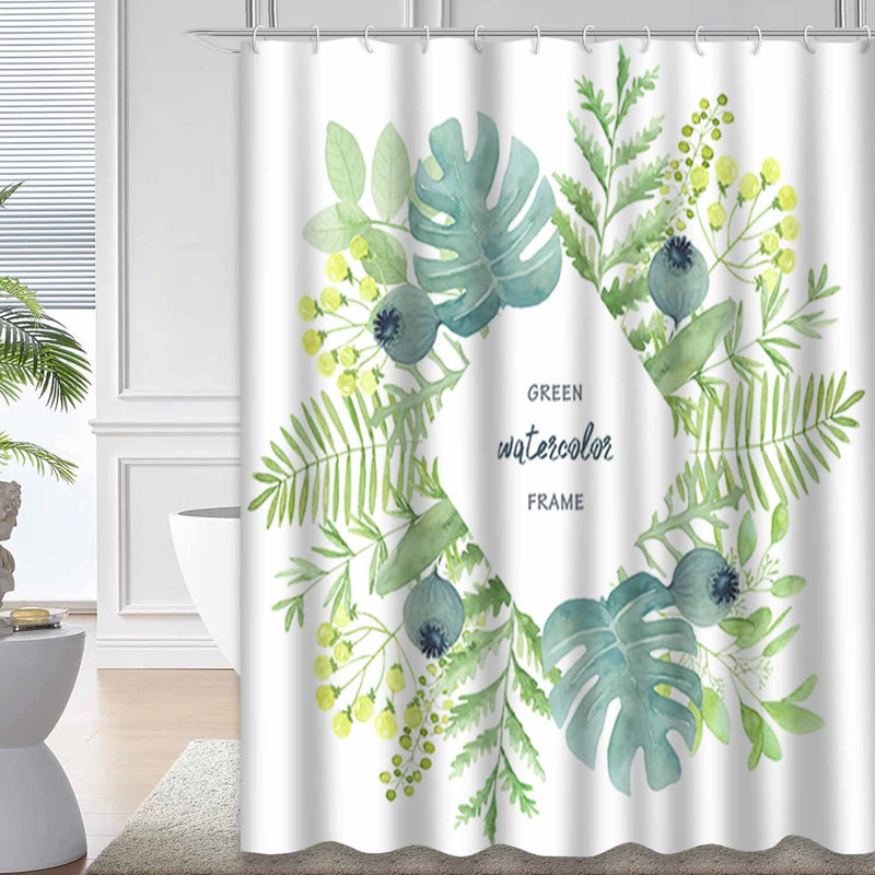 Rideau de douche vert avec 12 crochets Watercolor Invitations, L 72 po x l 72 po