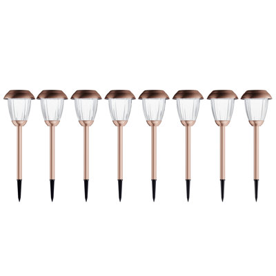 8 Solar Outdoor Lights - 16-Inch-Tall Stainless-Steel Stake Lights for Gardens, Walkways, Driveways, Landscapes, and Patios by Pure Garden