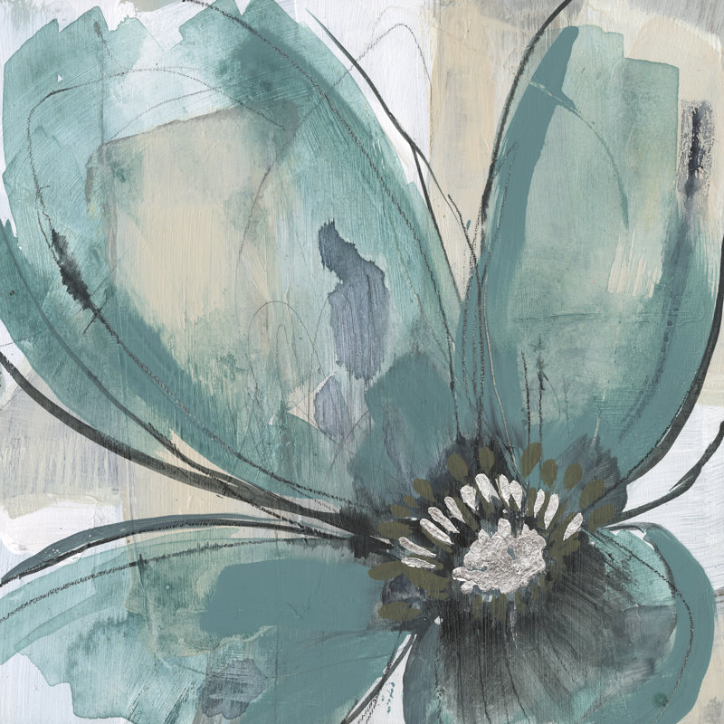 Teal Petals II by Jennifer Goldberger - Wrapped Canvas Painting, 51cm H x 51cm W