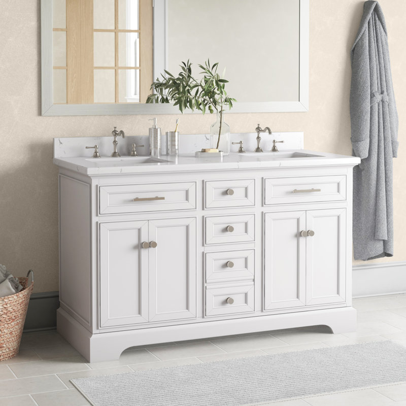 Currahee 54" Double Bathroom Vanity Set, White/Brushed Nickel
